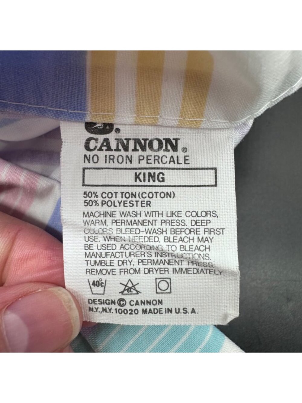 Vintage King Pillowcase Cannon USA Striped 1990s Pink Purple White Pastel Retro - Picture 4 of 7